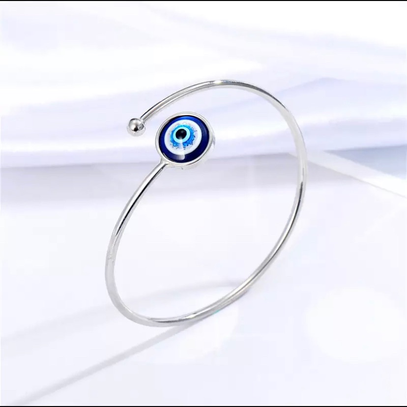 Silver Evil Eye Bracelet Cuff Bracelet